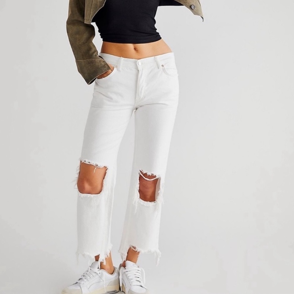 We The Free White Ripped Knee Denim